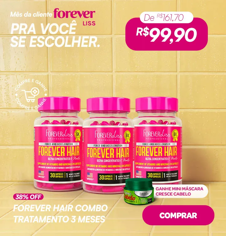 Mês da Cliente - Vitamina para Cabelo, Pele e Unha Forever Hair Combo Tratamento 3 Meses - GANHE MINI CRESCE CABELO Banner Mês da Cliente - Vitamina para Cabelo, Pele e Unha Forever Hair Combo Tratamento 3 Meses - GANHE MINI CRESCE CABELO