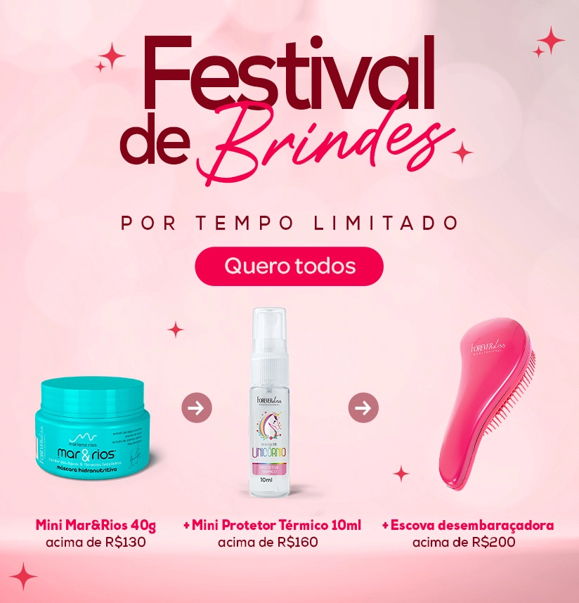 Banner "Festival de Brindes Mini Máscara Mariana Rios a partir de R0 Mini Magia R0 Escova rosa acima de R0