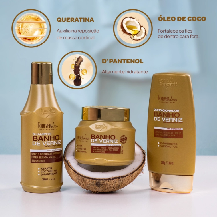 Produto Kit Banho de Verniz com Shampoo Condicionador e Máscara 250g Forever Liss