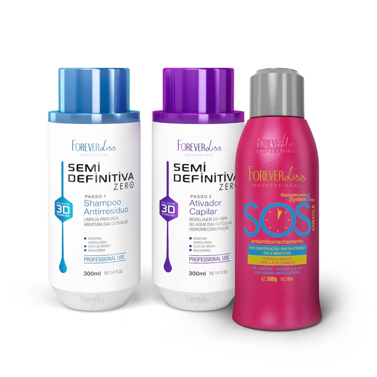 Produto Kit Escova Semi Definitiva Zero 2x300ml com Reconstrutor SOS - Forever Liss