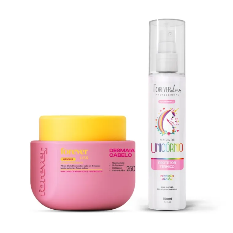 Produto Kit Máscara Desmaia Cabelo 250g e Protetor Magia de Unicórnio Forever Liss 150ml