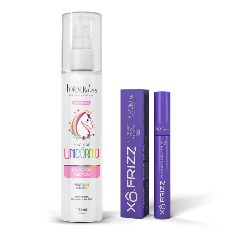 Produto Kit Protetor Térmico Magia de Unicórnio e Modelador de fios Xô Frizz Forever Liss