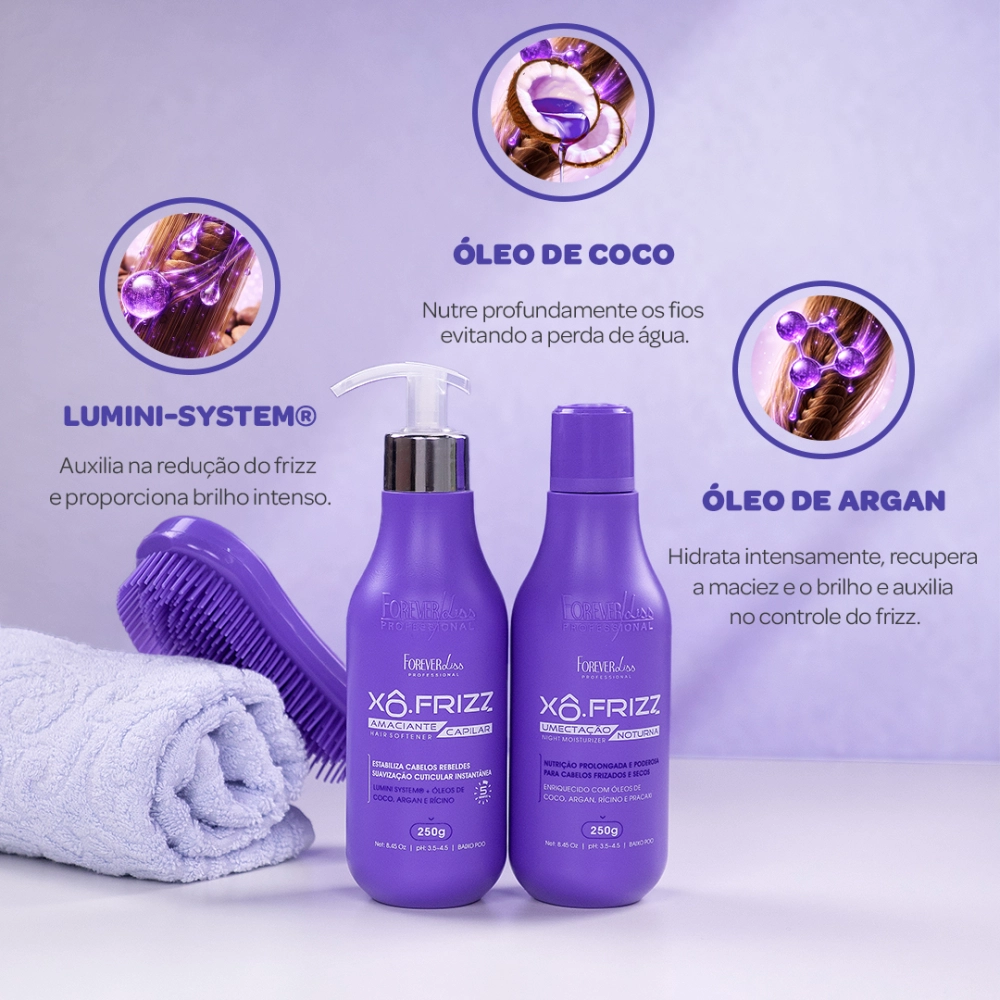 Kit Amaciante capilar e umectação Noturna Xô Frizz Forever Liss